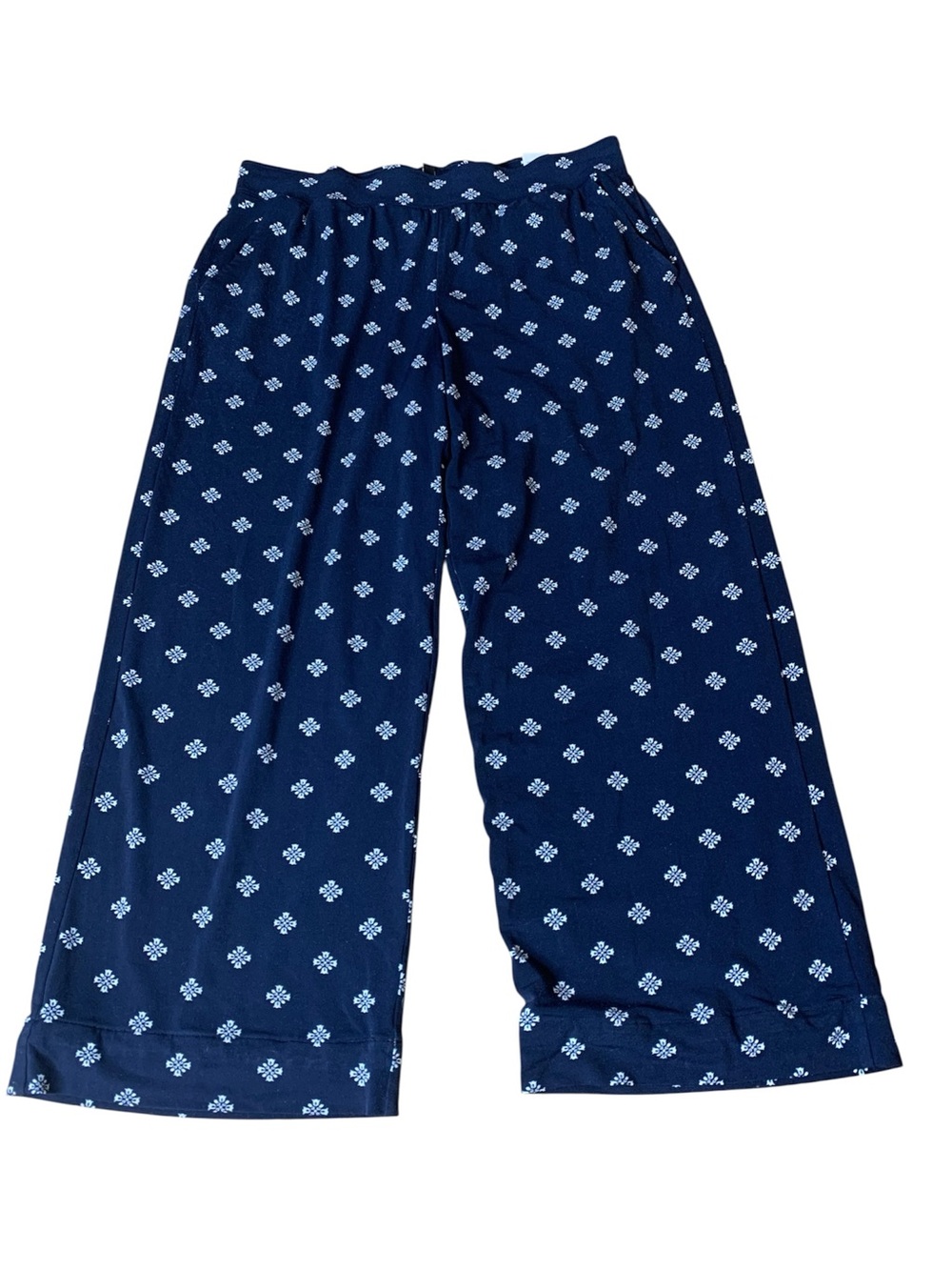 Jones New York Signature Navy Blue Floral Wide Leg Pants Size M Stretch